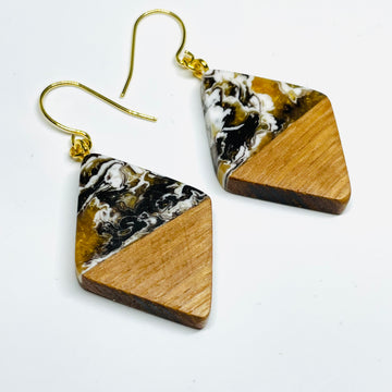 Wood and Resin Gold & Bronze Ash Diamonds - Earrings