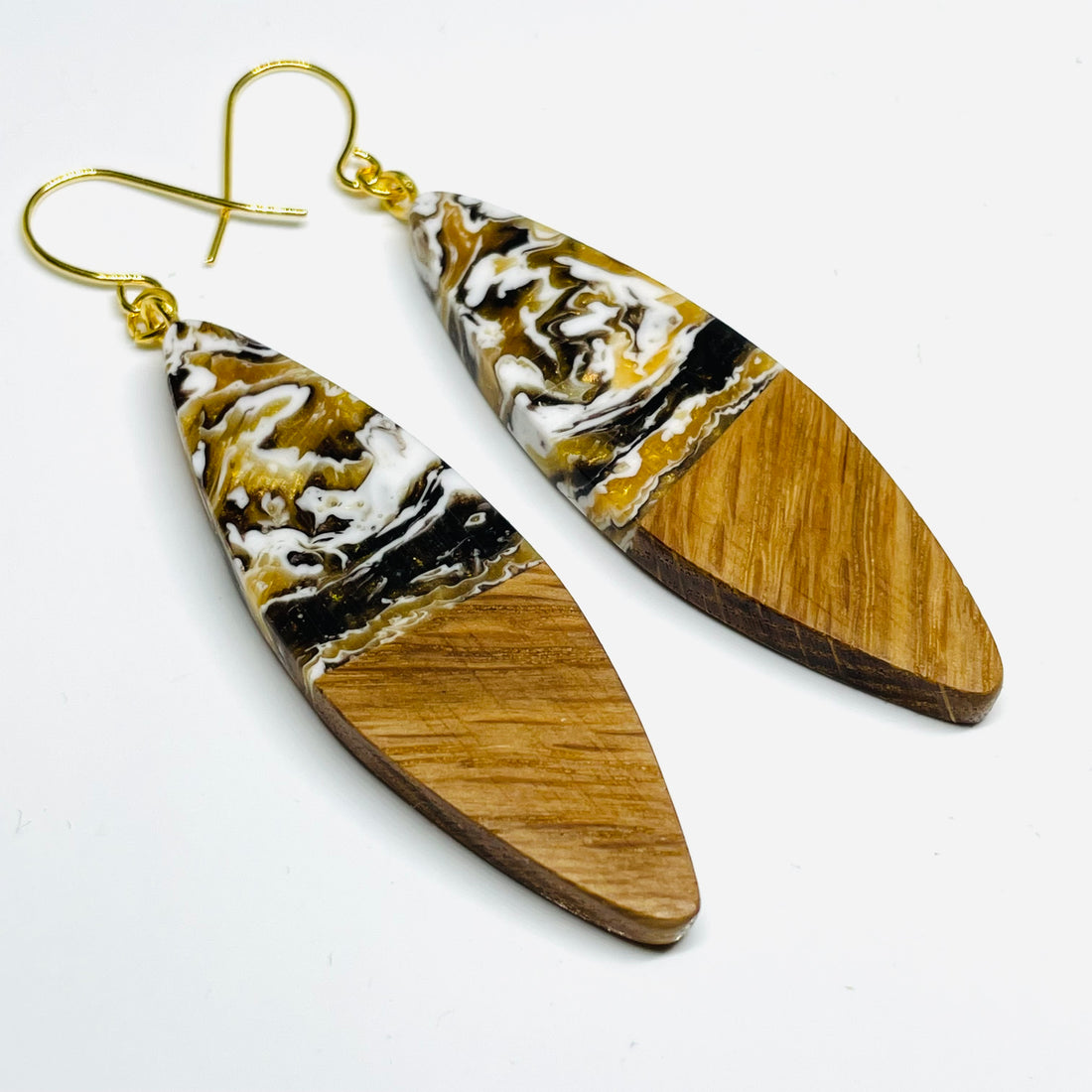 Wood and Resin Gold & Bronze Ash Large Slivers - Earrings