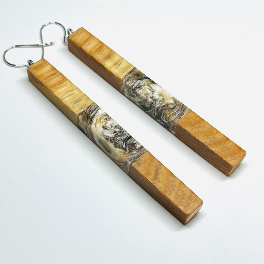 Wood and Resin Gold & Bronze Ash Long Stems - Earrings