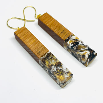 Wood and Resin Gold & Bronze Ash Stems - Earrings