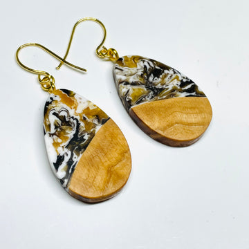 Wood and Resin Gold & Bronze Maple Teardrops - Earrings