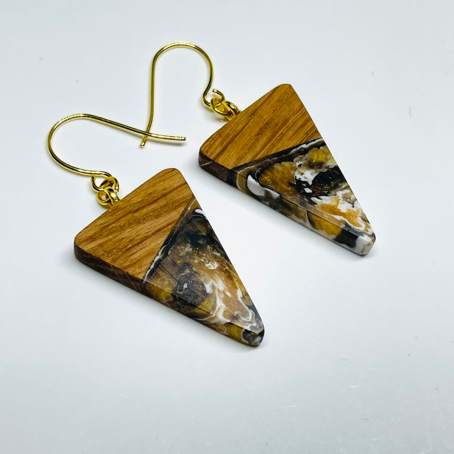 Wood and Resin Gold & Bronze Ash Tiny Isosceles - Earrings