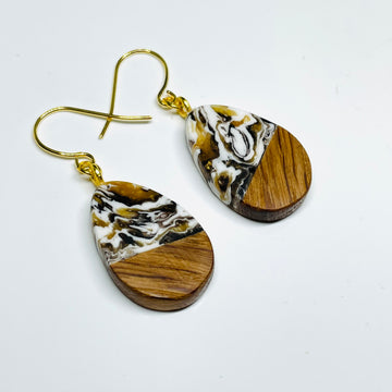 Wood and Resin Gold & Bronze Ash Tiny Teardrops - Earrings