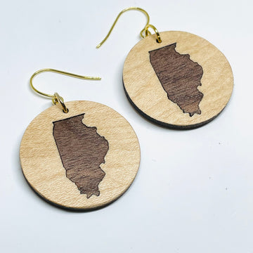 Wood Laser Cut Illinois Maple w/ Walnut Inlay - Earrings