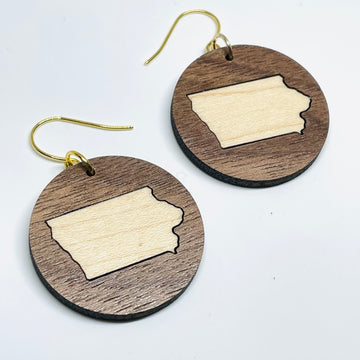 Wood Laser Cut Iowa Walnut w/ Maple Inlay - Earrings