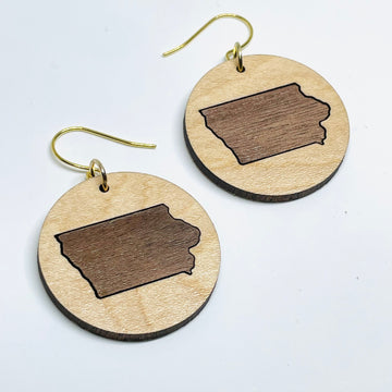 Wood Laser Cut Iowa Maple w/ Walnut Inlay - Earrings