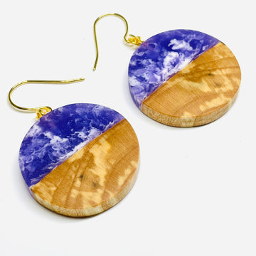 Wood and Resin Lavender Swirl Spalted Maple Rounds - Earrings