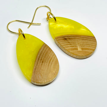 Wood and Resin Lemon Maple Teardrops - Earrings
