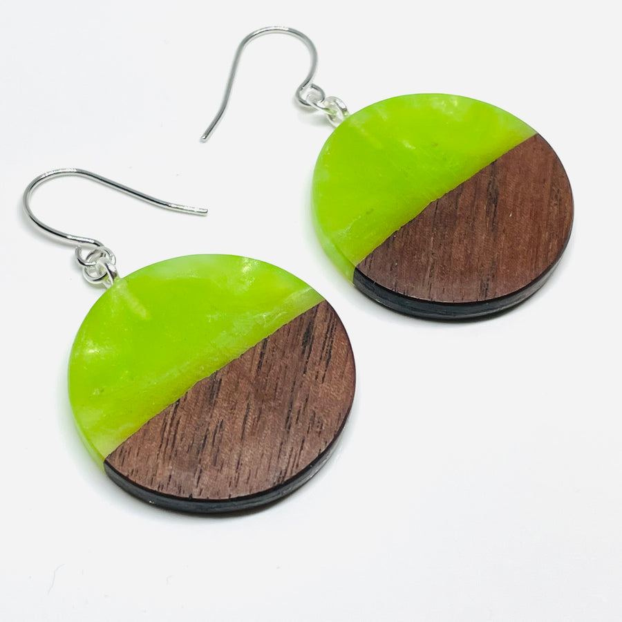 Lime Walnut Rounds - Earrings