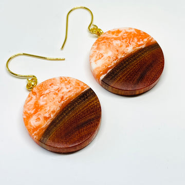 Wood and Resin orange Creamsicle Buckthorn Coins - Earrings