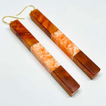 Wood and Resin Orange Creamsicle Buckthorn Long Stems - Earrings