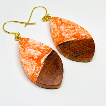 Wood and Resin Orange Creamsicle Buckthorn Pods - Earrings