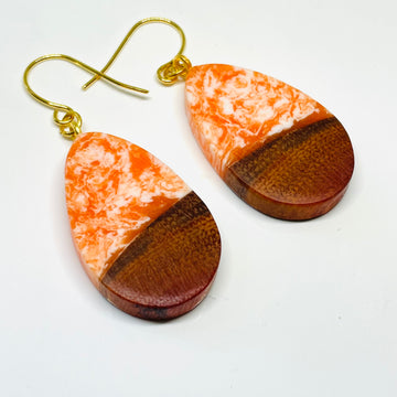 Wood and Resin Orange Creamsicle Buckthorn Teardrops - Earrings