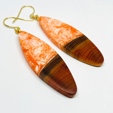Wood and Resin Orange Creamsicle Buckthorn Large Slivers - Earrings