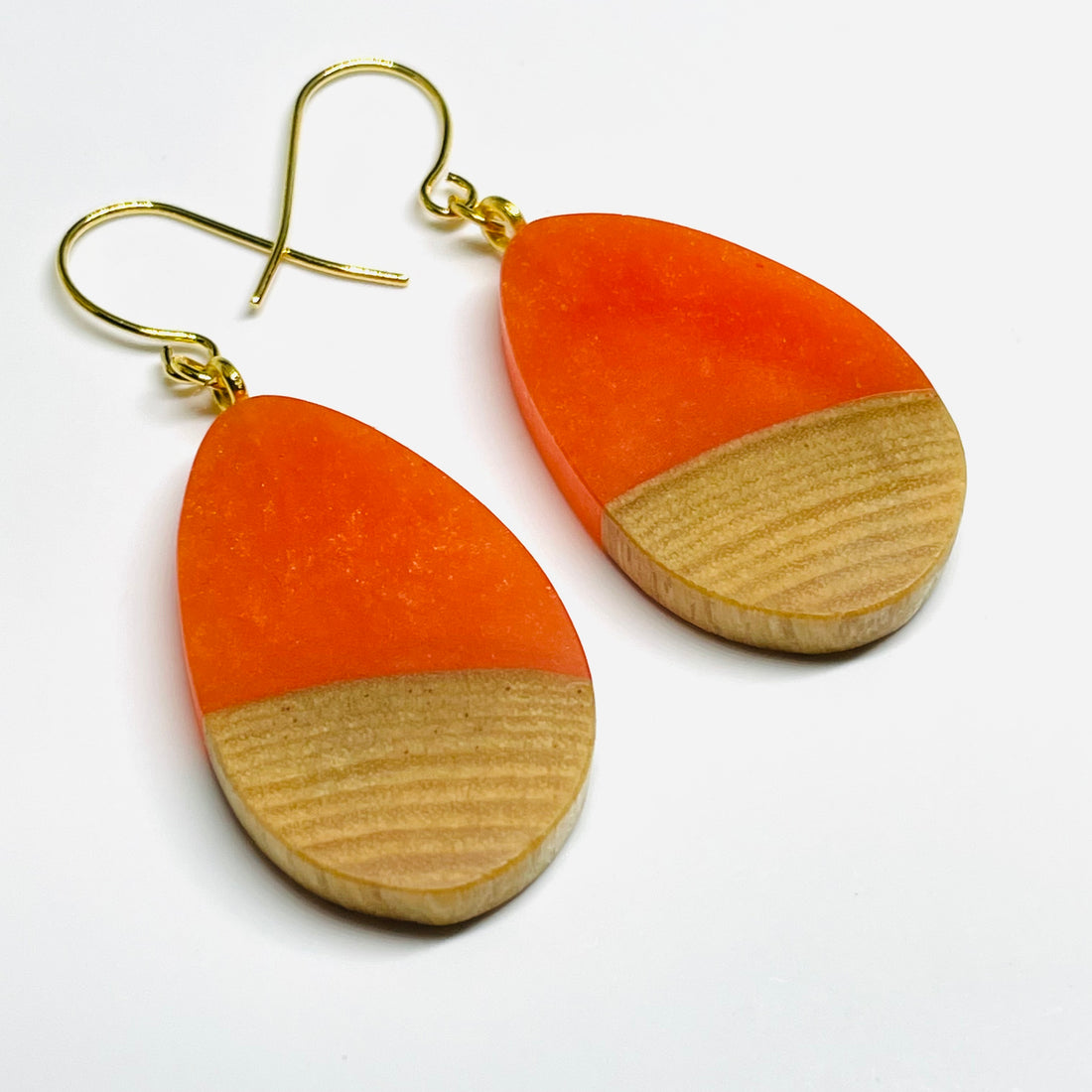 Wood and Resin Orange Maple Teardrops - Earrings