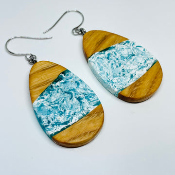 Wood and Resin Pacific Shores Birch Large River Teardrops - Earrings