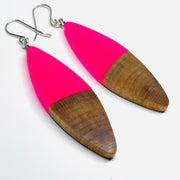 Wood and Resin Pink Glow-In-The-Dark Birch Large Slivers - Earrings