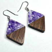 Wood and Resin Purple Haze Walnut Diamonds - Earrings