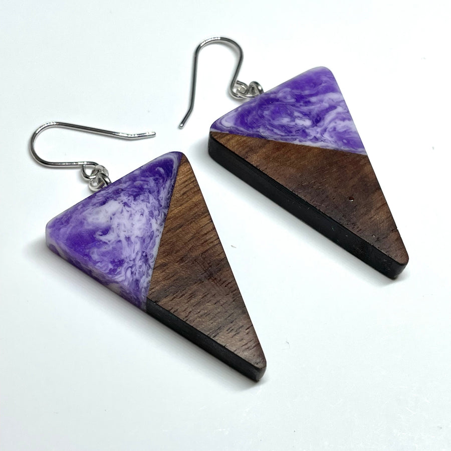 Wood and Resin Purple Haze Walnut Isosceles - Earrings