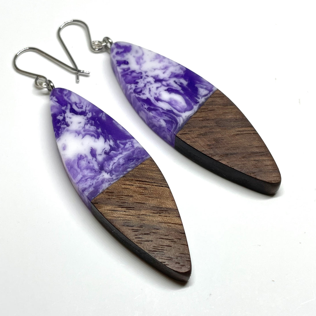 Wood and Resin Purple Haze Walnut Large Slivers - Earrings