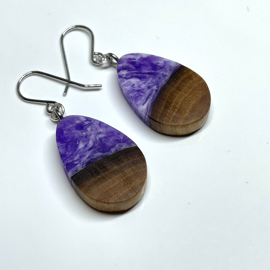 Wood and Resin Purple Haze Walnut Tiny Drops - Earrings