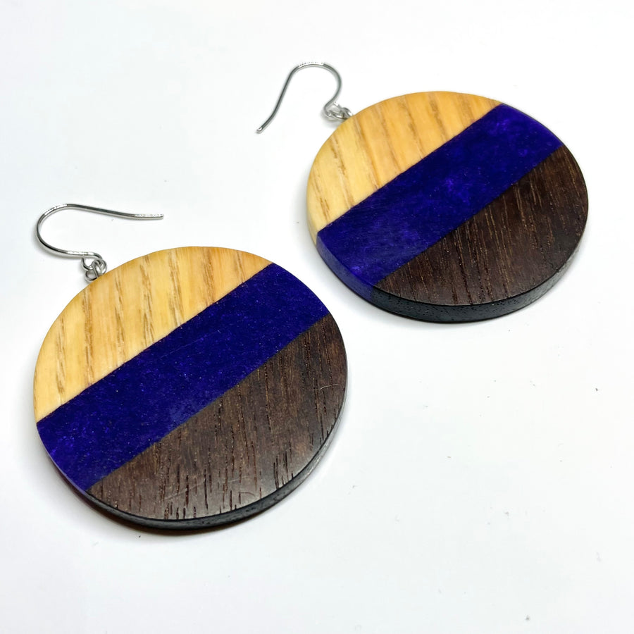 Wood and Resin Royal Walnut & Oak Plates - Earrings