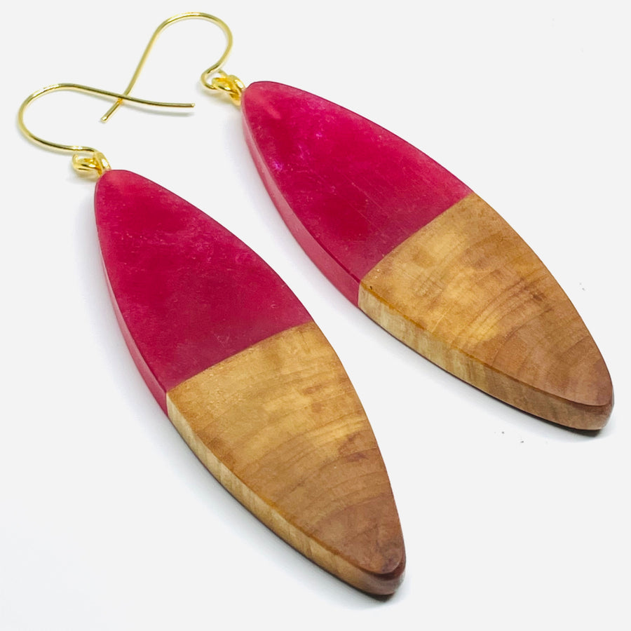 Raspberry Maple Large Slivers - Earrings