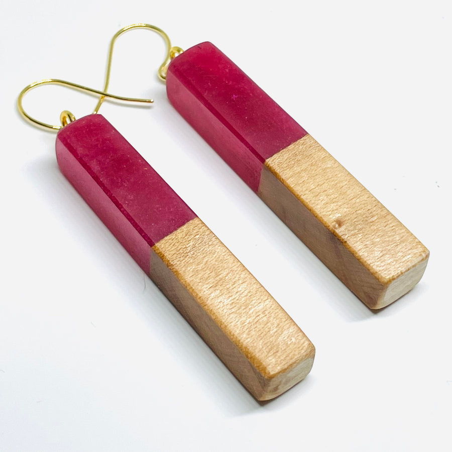 Raspberry Maple Stems - Earrings