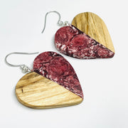 Wood and Resin Red Velvet Spalted Maple Large Hearts - Earrings