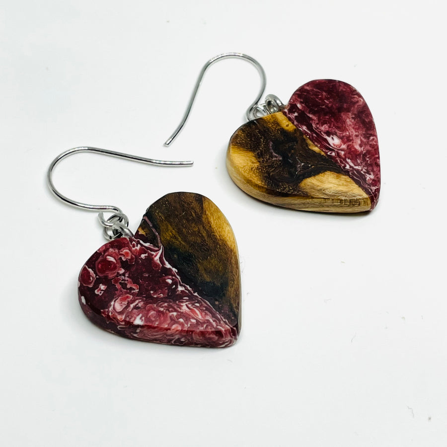 Wood and Resin Red Velvet Spalted Maple Young at Heart - Earrings