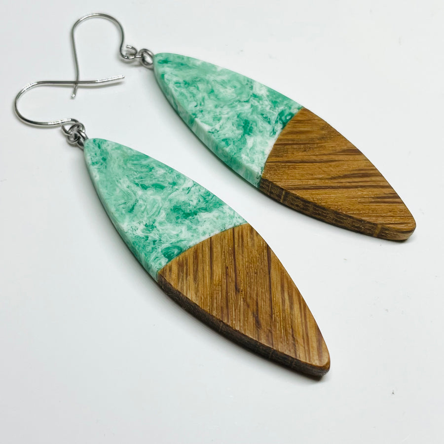 Wood and Resin Sage Green Ash Large Slivers - Earrings