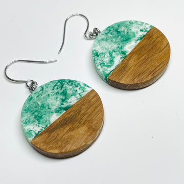 Wood and Resin Sage Green Ash Rounds - Earrings