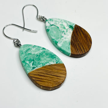 Wood and Resin Sage Green Ash Teardrops - Earrings