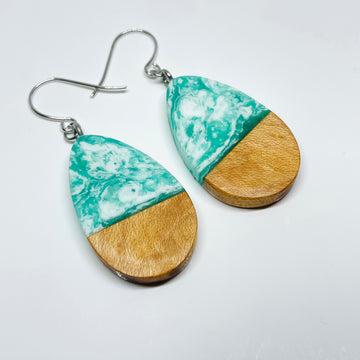 Wood and Resin Spearmint Birdseye Maple Teardrops - Earrings
