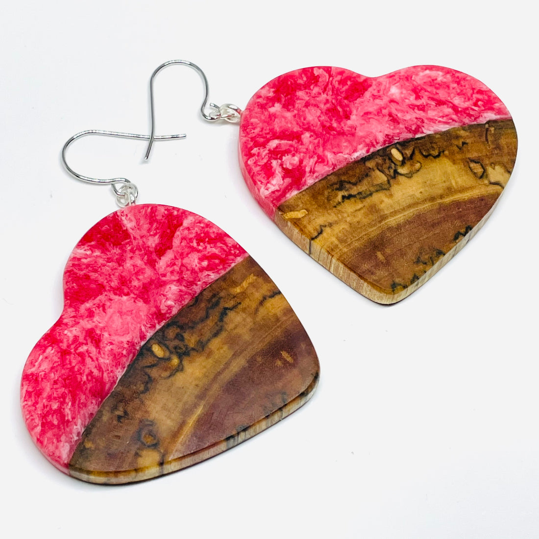 Sirloin Spalted Maple Large Heart - Earrings