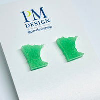 Tiny Minnesota shaped stud/post earrings - glow-in-the-dark florescent green resin