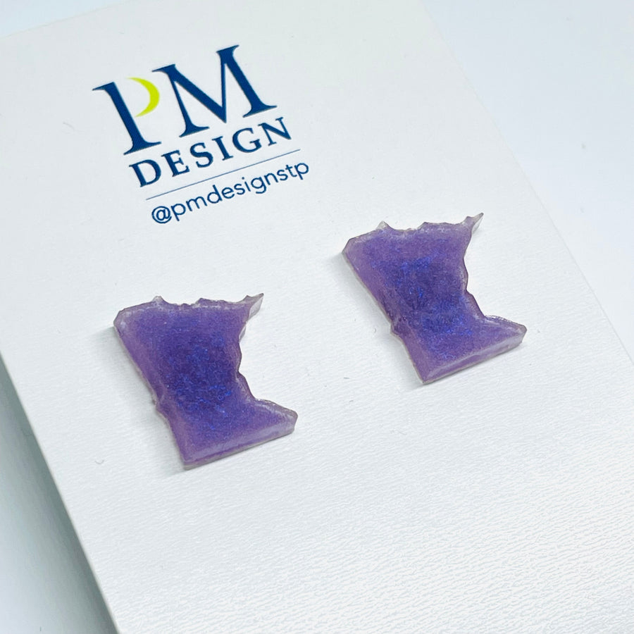 Tiny Minnesota shaped stud/post earrings - lavender  resin