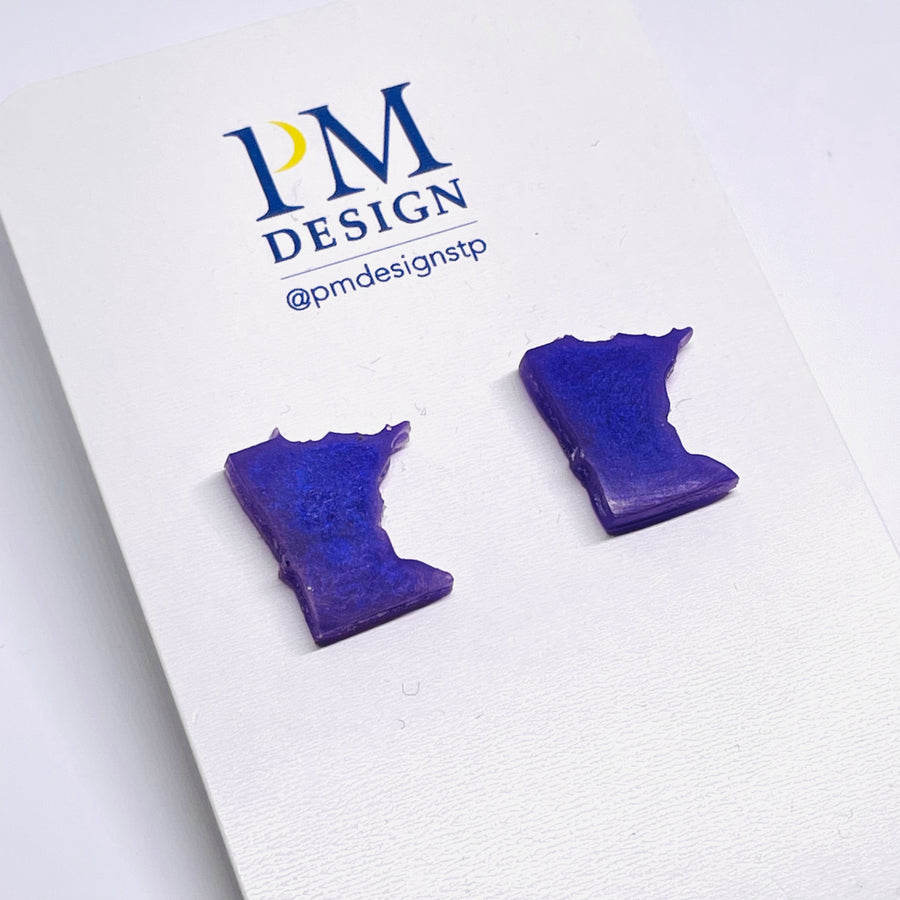 Tiny Minnesota shaped stud/post earrings - purple resin