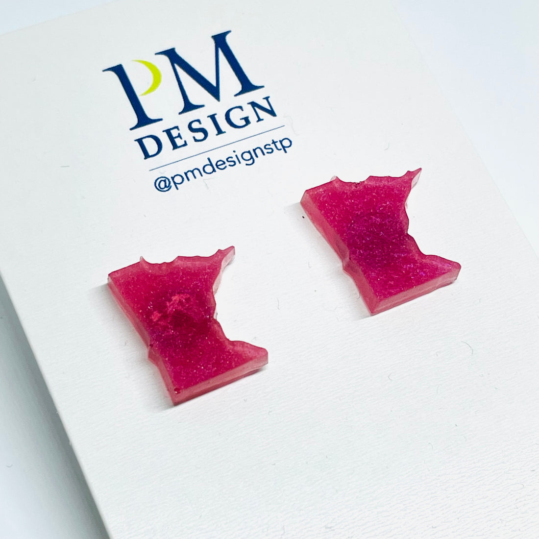 Tiny Minnesota shaped stud/post earrings - raspberry red resin
