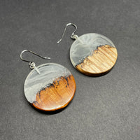 Wood and Resin Winter Blizzard Cherry Maple Rounds - Earrings