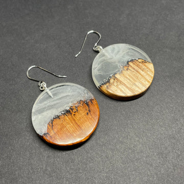 Wood and Resin Winter Blizzard Cherry Maple Rounds - Earrings