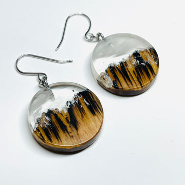 Wood and Resin Clear Canyon Winter Blizzard Maple Coins - Earrings