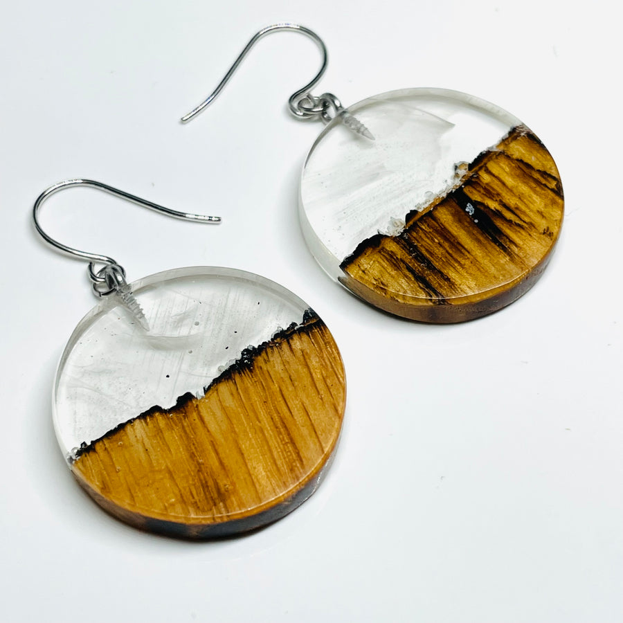 Wood and Resin Clear Canyon Winter Blizzard Maple Rounds - Earrings