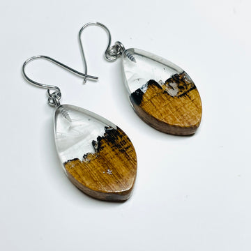 Wood and Resin Clear Canyon Winter Blizzard Ash Tiny Pods - Earrings