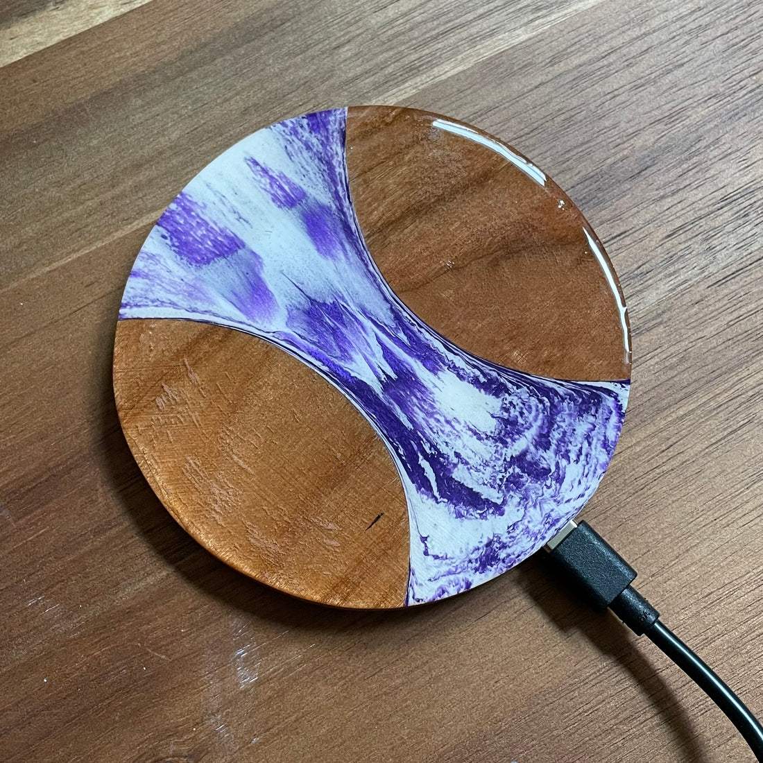Wood and Resin Lavender Cherry Maple - Cell Phone Charging Pad