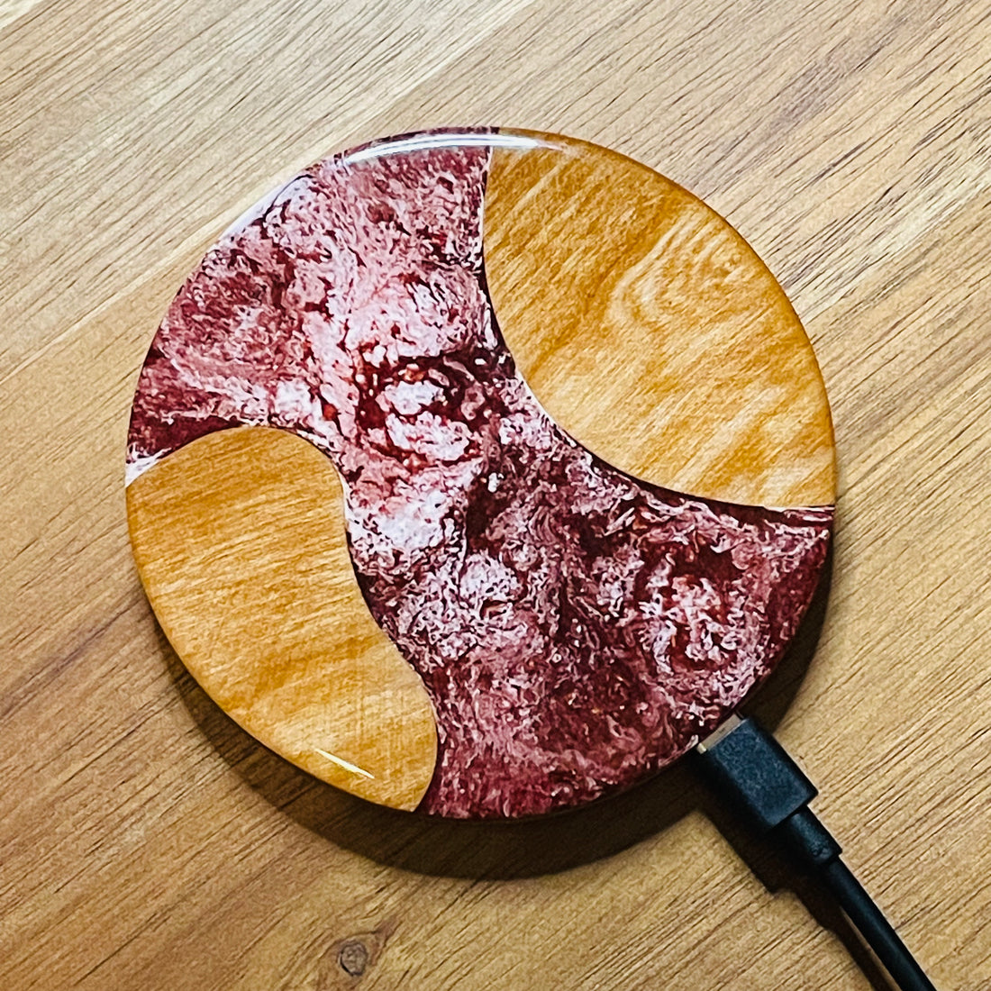 Wood and Resin Red Velvet Cherry - Cell Phone Charging Pad