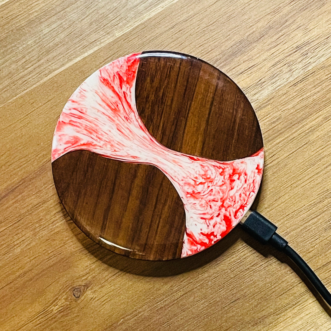 Wood and Resin Red Swirled Walnut - Cell Phone Charging Pad