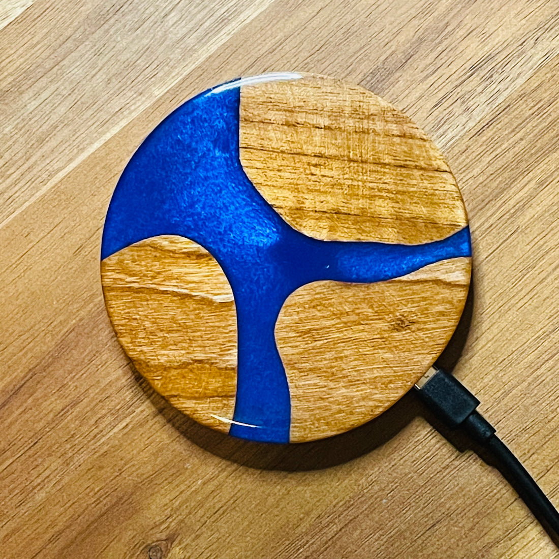 Wood and Resin Cobalt Cherry - Cell Phone Charging Pad