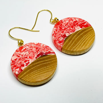 Red/White Swirl Maple Rounds - Earrings