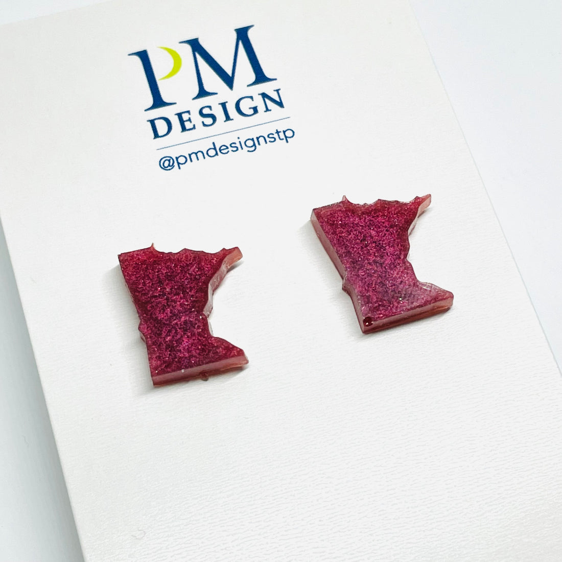 Tiny Minnesota shaped stud/post earrings - deep red resin